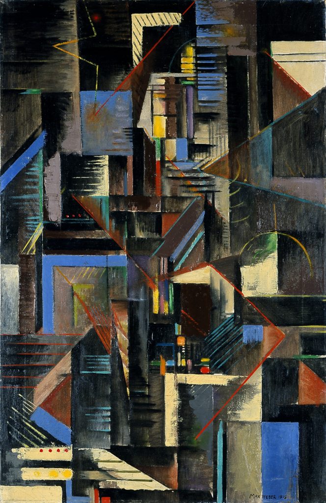 Cubist painting by Max Weber, titled "New York at Night"