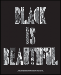 Black is Beautiful graphic with photos of various Black people within each character.