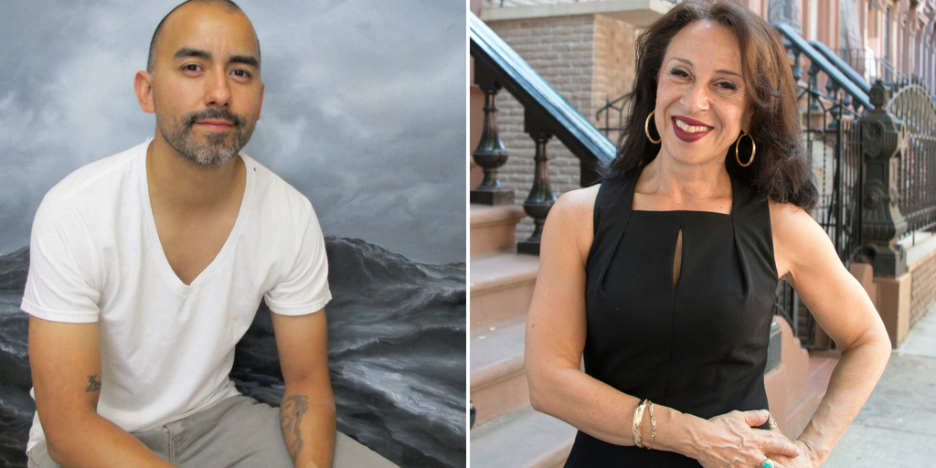 Two portraits. Left: artist Vincent Valdez. Right: journalist Maria Hinojosa.