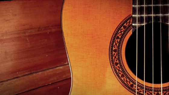 A close-up of an acoustic guitar