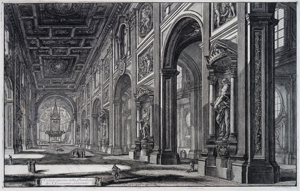 A print of the detailed interior view of the Basilica of St. John Lateran