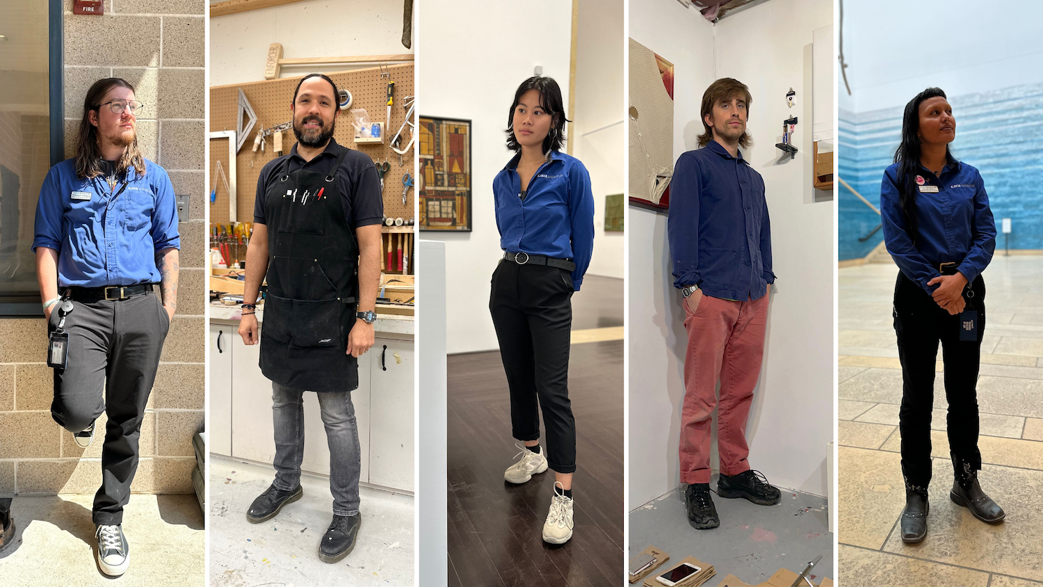 A grid of five different people that work at the Blanton Museum of Art