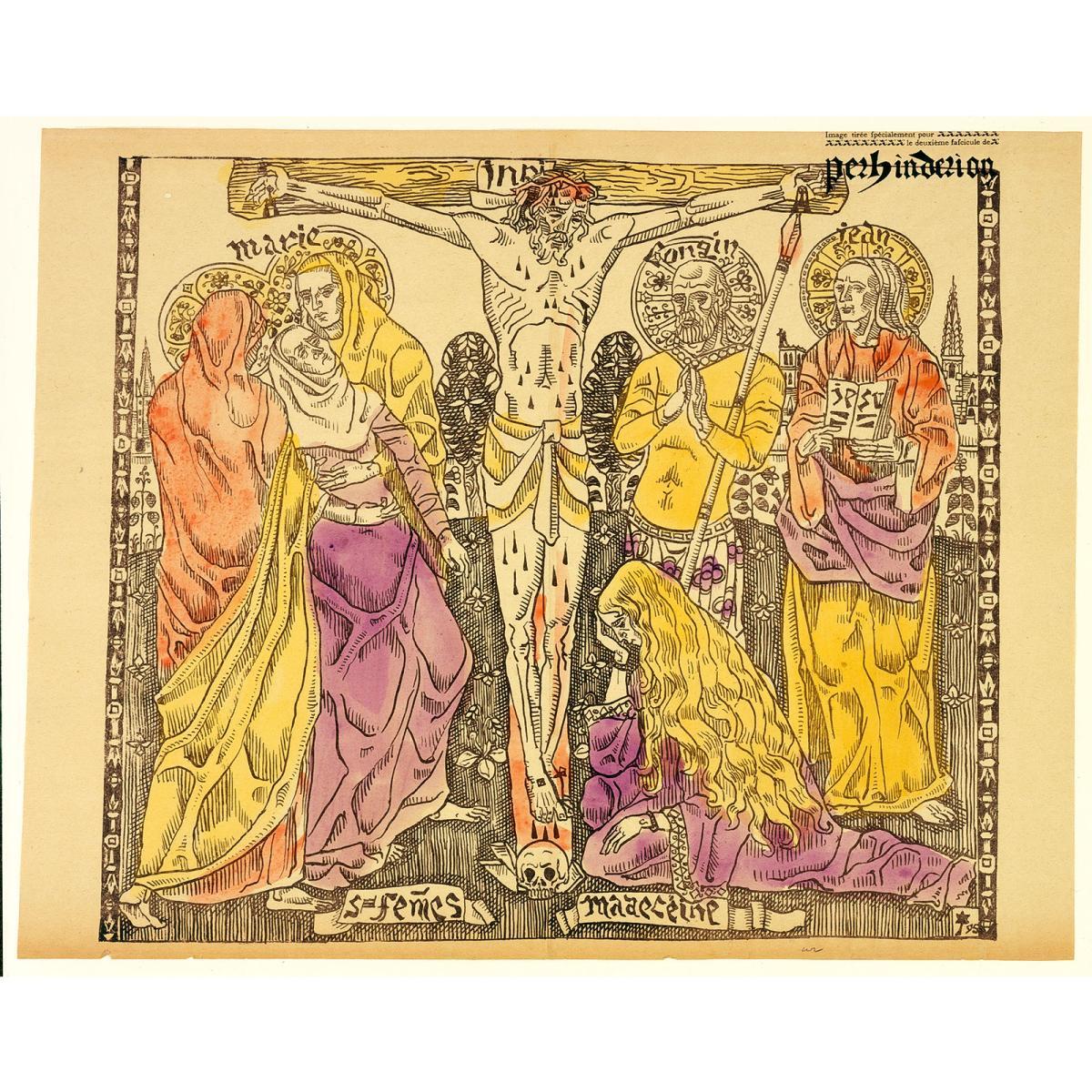 A Crucifixion scene with five mourners 