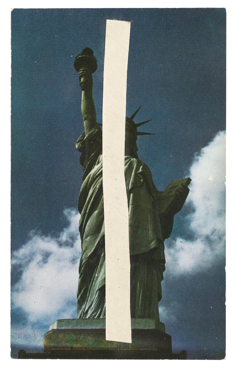Ellsworth Kelly, "Statue of Liberty," 1957, postcard collage, 5 1/2 x 3 1/2 in. Collection of Ellsworth Kelly Studio and Jack Shear, ©Ellsworth Kelly Foundation