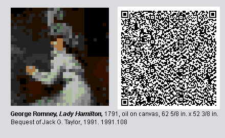QR Code and pixelated image of Lady Hamilton by George Romney
