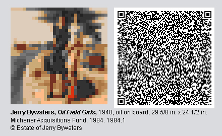 QR Code and pixelated image of "Oil Field Girls" by Jerry Bywaters