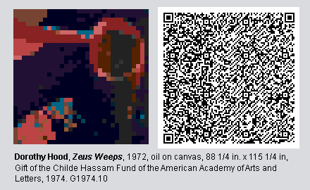 QR Code and pixelated image of "Zeus Weeps" by Dorothy Hood