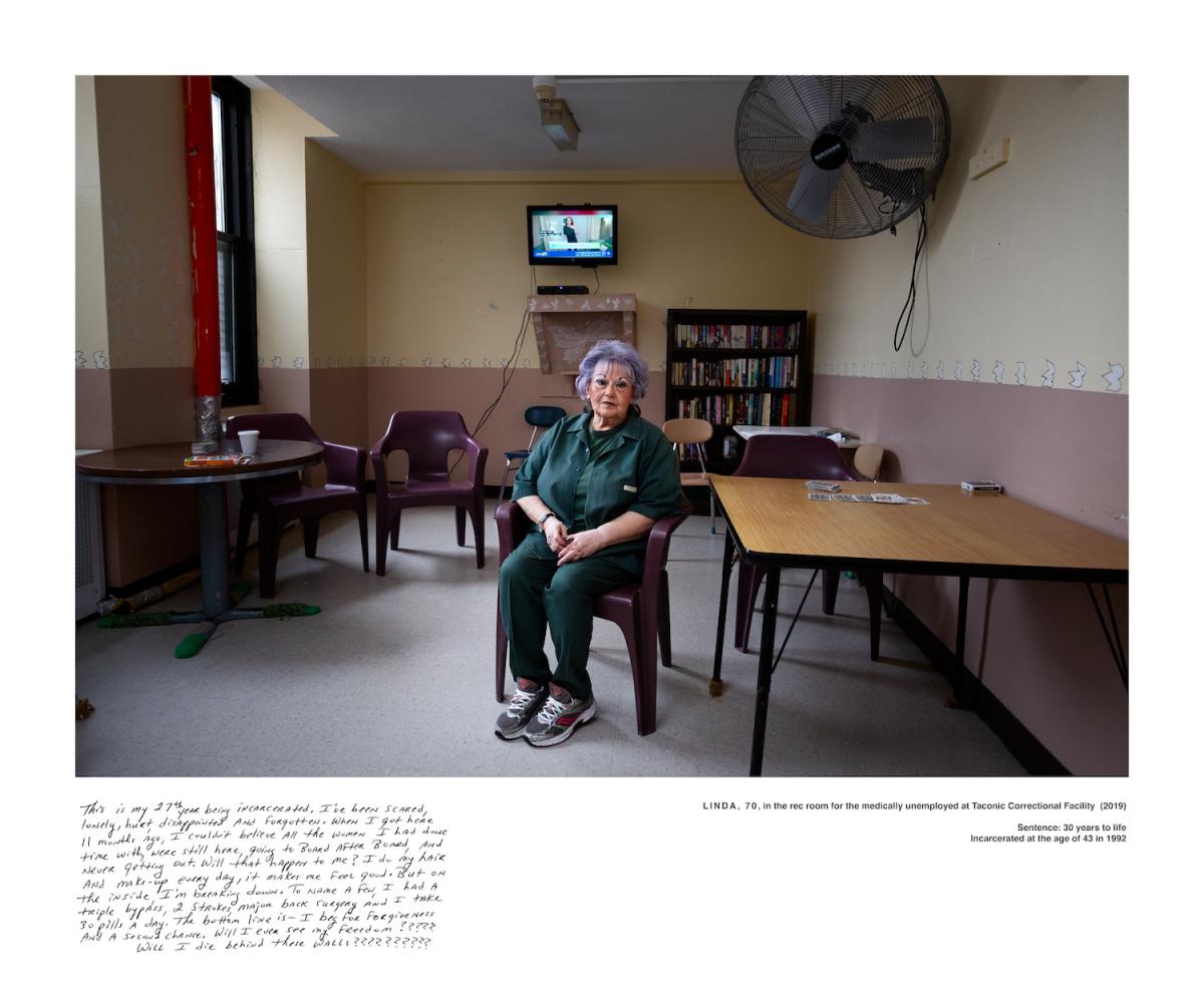 LINDA, 70, in the rec room for the medically unemployed at Taconic Correctional Facility