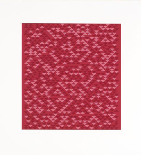 A red and pink square design with triangles