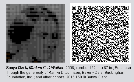 QR Code and pixelated image of "Madam C.J. Walker" by Sonya Clark