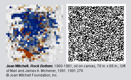 QR Code and pixelated image of "Rock Bottom" by Joan Mitchell.