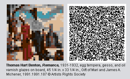 QR Code and pixelated image of "Romance" by Thomas Hart Benton