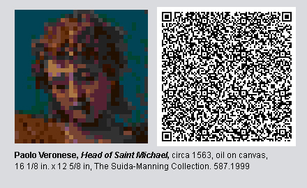QR Code and pixelated image of "Head of Saint Michael" by Paolo Veronese.